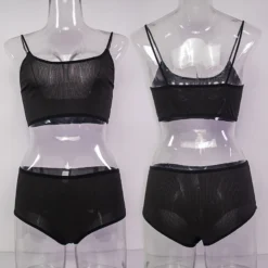 2pcs/pack Seamless Women Underwear Set Wireless Sexy Lingerie Sets Panties And Bra Lady Briefs Tank Crop Top Black Brassiere