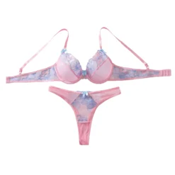 Sweet and sexy lingerie, cute butterfly bra set, steel ring gathering, ultra-thin cup, transparent two-piece set