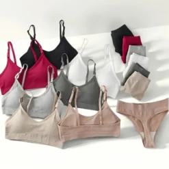 Women Push-Up Bra And Panties Set Wire Free Seamless Bra Sexy Lingerie High Waist Thongs Sports Brassiere Female Underwear Set