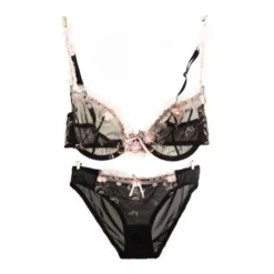 Ultra-thin steel band bra, fashionable plus-size lace lingerie set, transparent comfy bra set, soft material, S-XL all-day wear