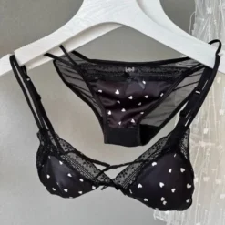 French Style Sweet Triangle Cup Lingerie Set Women Satin Lace Wireless Small Bust Gathered Thin Fabric Sexy Soft Underwear S-XL